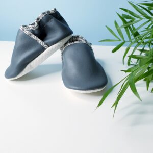 🔴PROMO -50% Chaussons cuir gris et doublure coton géométrique 20/21