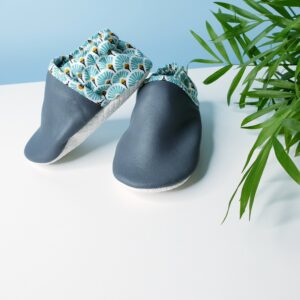 🔴PROMO -50% Chaussons cuir gris et paon vert 20/21